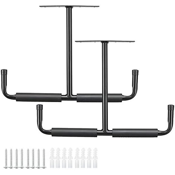 Overhead Garage Storage Rack, 16.5 Inch Heavy Duty Ceiling Double Storage Hooks Utility Hanger for Hanging Lumber Ladder Tool Bike & Other Bulky Items (2 Pack, Black)
