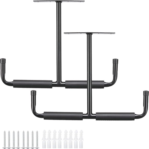 Overhead Garage Storage Rack, 16.5 Inch Heavy Duty Ceiling Double Storage Hooks Utility Hanger for Hanging Lumber Ladder Tool Bike & Other Bulky Items (2 Pack, Black)