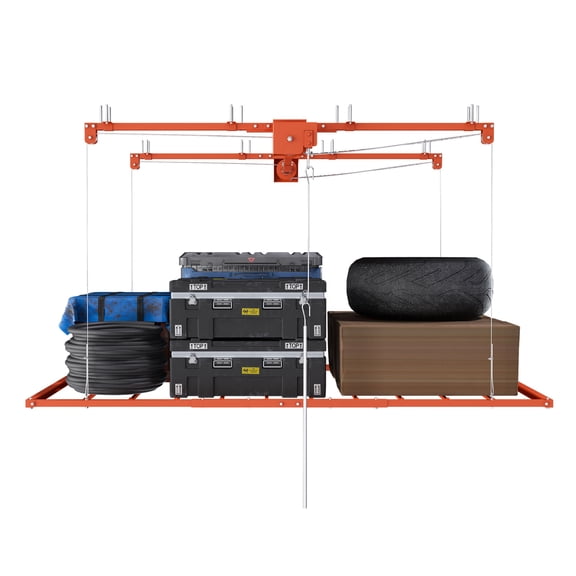 Overhead Garage Storage Rack 3x6 ft for High Ceilings 10-12 ft, 370lbs Capacity All-Steel Construction with Safety Lock in White Carbon Steel, Orange
