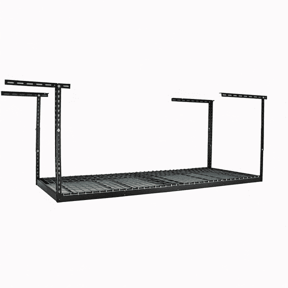 Overhead Garage Storage Rack 3x8 Feet Adjustable Height Black Steel Grid Ceiling Shelf for Tools and Equipment