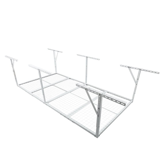 Overhead Garage Storage Rack 3x8FT, 600 lb Capacity Adjustable Ceiling Drop-Down 22-40, White Steel for Garage Organization