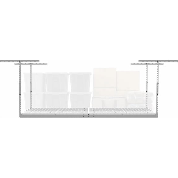Overhead Garage Storage Rack - 4 x 8 Ceiling Shelving, Adjustable Hanging Racks, Color: White, 24"-45" Ceiling Drop.