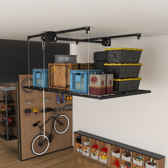 Overhead Garage Storage Rack 5x9 FT for High Ceilings 10-12 FT, 400LBS Capacity All-Steel Construction with Safety Lock (Installation Required, Heavy-Duty Garage Organizer)