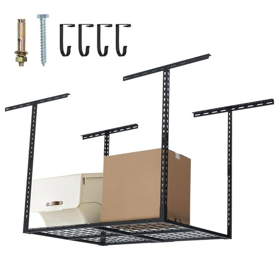 Overhead Garage Storage Rack, Adjustable Garage Storage Organization Systerm, Heavy Duty Steel Garage Ceiling Storage Racks, 500lbs/600lbs Weight Capacity