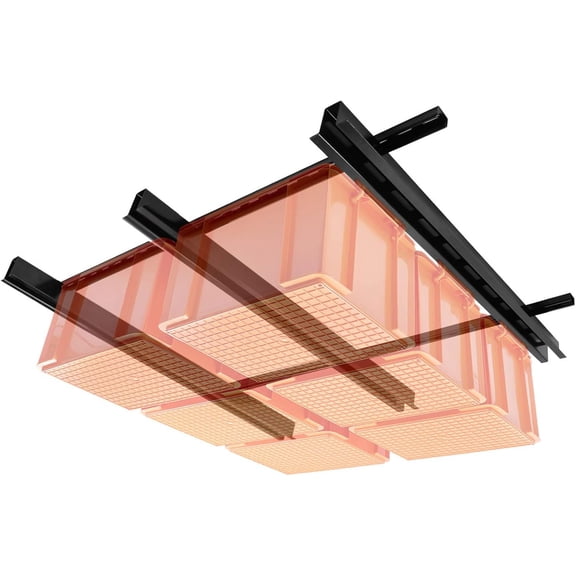 Overhead Garage Storage Rack, Ceiling Bin Rails Storage, Adjustable System, Organization Heavy Duty Metal Rack for Container, Supports Most Bins, 48" x