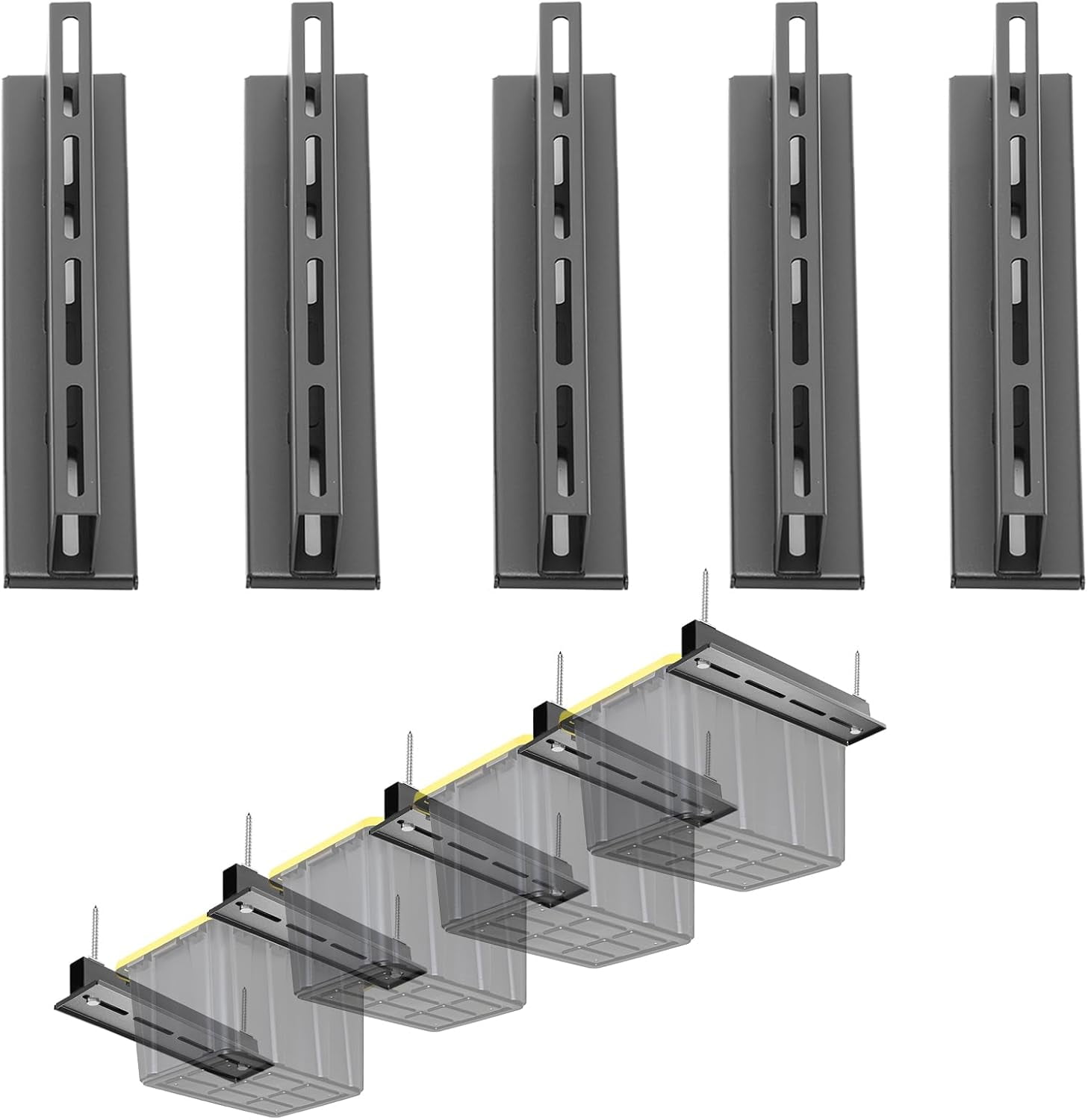 Overhead Garage Storage Rack,Garage Ceiling Storage Racks for Utility Bins,Overhead Tote Storage Rail System,Heavy Duty Ceiling Rack Storage Rails System Supports Most Bins(5 Pack for 4 Bins)