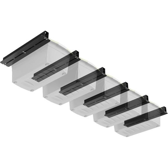 Overhead Garage Storage Rack, Heavy Duty Ceiling 17 Inch Adjustable Tote Rail System, 6 Sets for 5 Bins