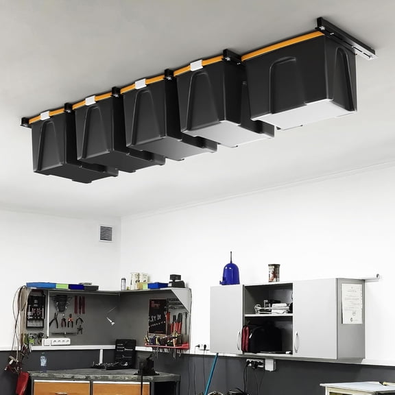 Overhead Garage Storage Rack Heavy Duty Ceiling Bin System for 5 Bins