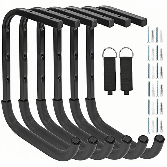 Overhead Garage Storage Rack, Heavy Duty Ceiling Hooks Utility Hanger for Lumber Ladder Bike & Other Bulky Items (6)