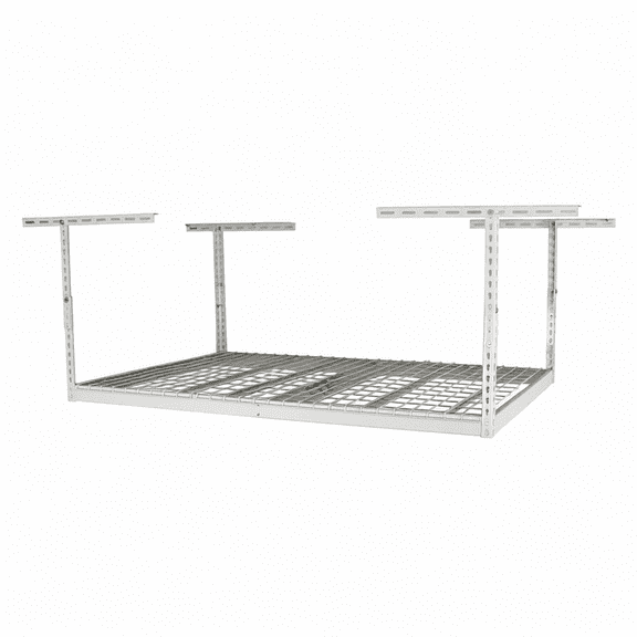 Overhead Garage Storage Rack, White Adjustable Ceiling Shelf with Wire Mesh, Heavy Duty Metal Shelf for Garage Organization