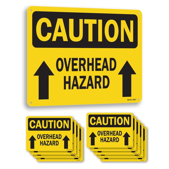 Overhead Hazard With Arrow OSHA Caution Rigid Plastic Sign 14 Inch x 10 Inch - 10 Pack