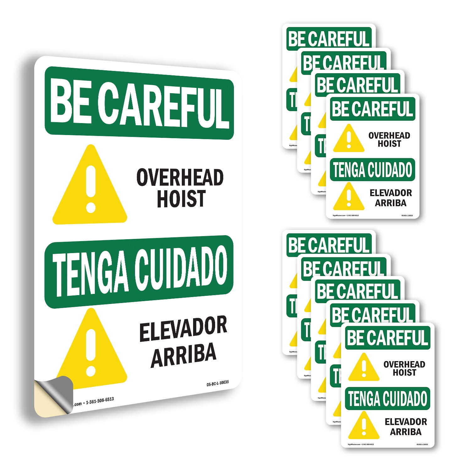 Overhead Hoist Bilingual OSHA Be Careful Vinyl Decal Label 14 Inch x 10 ...