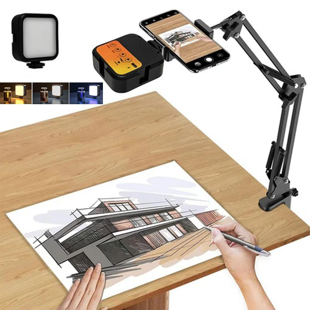 Overhead Phone Mount Arm Holder w/LED Light Flexible Stand for Video ...