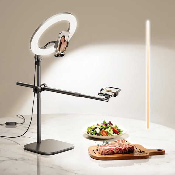 Overhead Phone Mount  Camera Stand [anti-shaking] With 10.5" Ring Light Desk For Video Recording Zoom Meeting