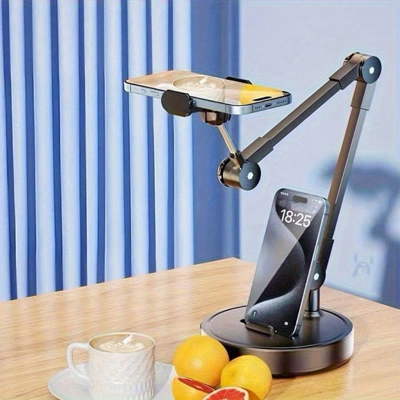 Overhead Phone Mount for Content Creators, Adjustable Desk Tripod for iPhone and Android, Heavy Duty Magnetic Desktop Stand for Filming and Cooking Videos