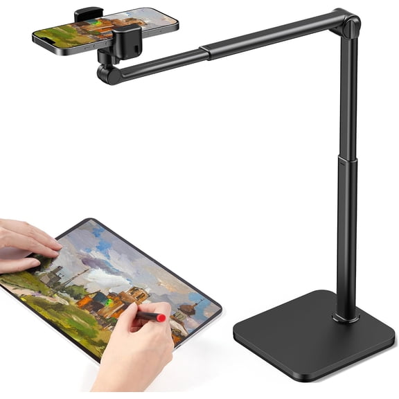 Overhead Phone Mount Phone Stand Tabletop Cooking Tripod for Desk | Heavy-Duty, Flexible, 360 Rotatable, 34.6" Max Vertical Height, for Phones, Live Streaming, Meeting, Cooking, Recording