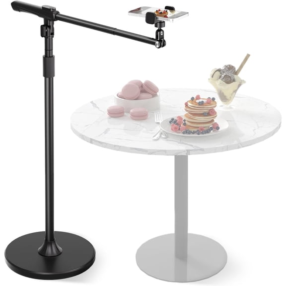 Overhead Phone Mount for Video Recording, Tall Floor Stand with Bluetooth Remote,  Extendable Boom Arm Tripod for Live Streaming, Art, Cooking.