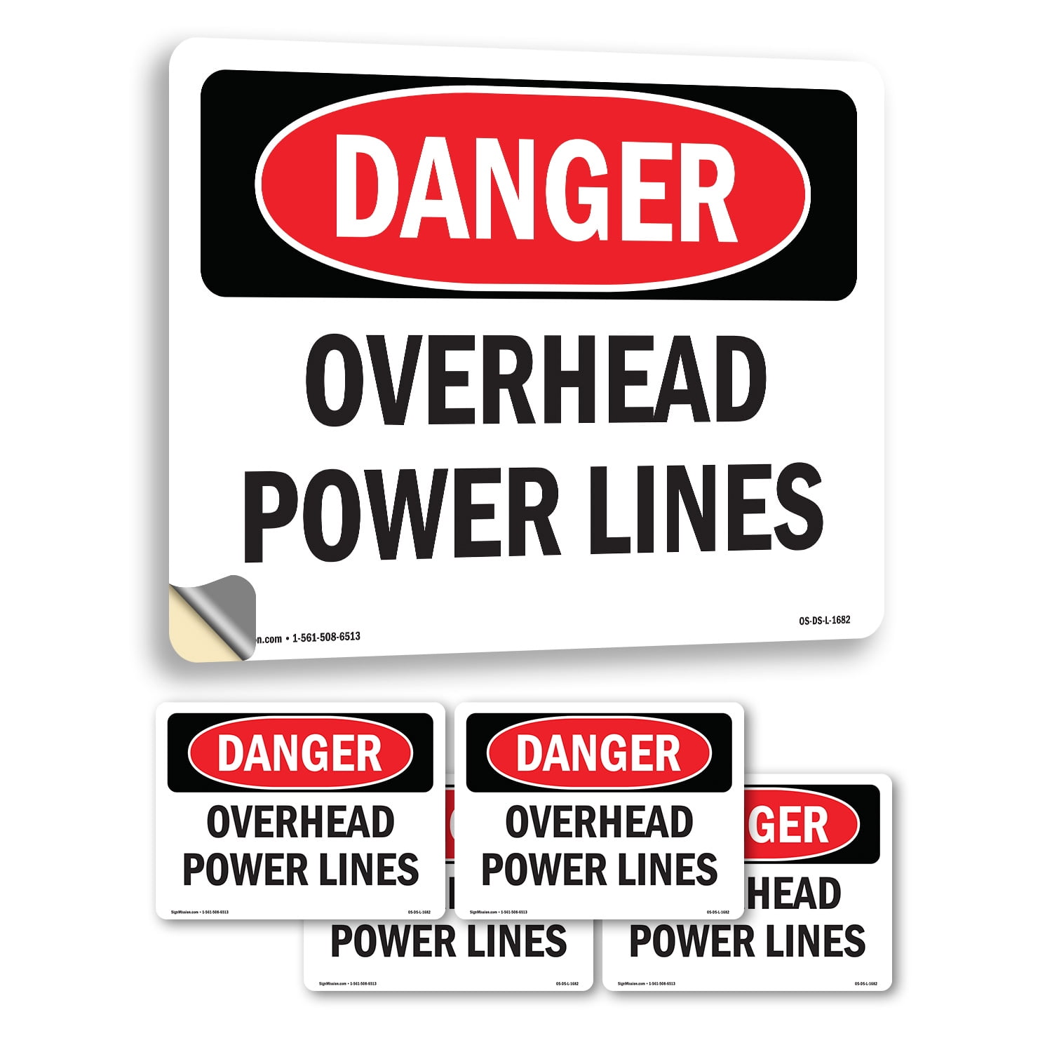 Overhead Power Lines OSHA Danger Vinyl Decal Label 10 Inch x 7 Inch - 5 ...