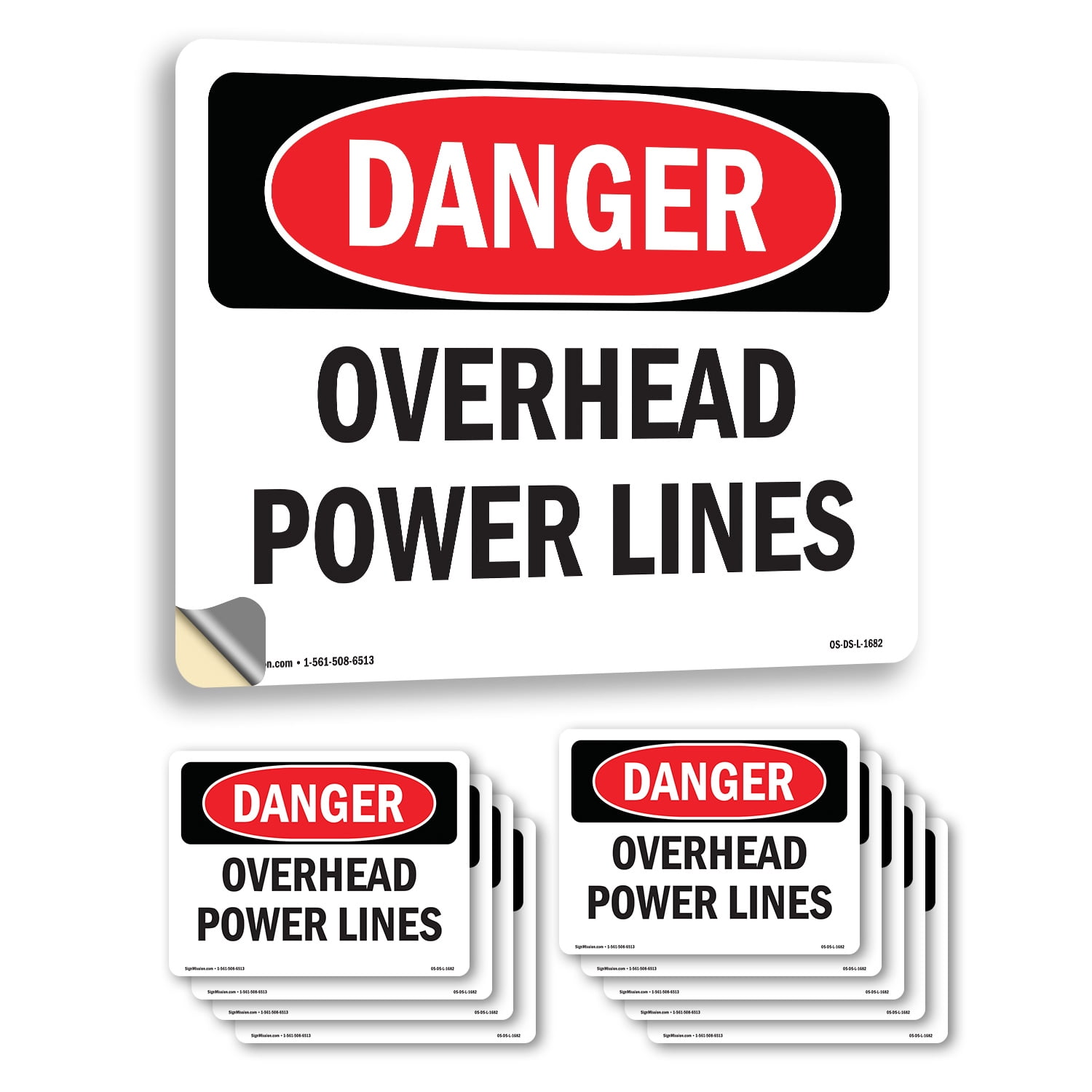 Overhead Power Lines OSHA Danger Vinyl Decal Label 18 Inch x 12 Inch ...