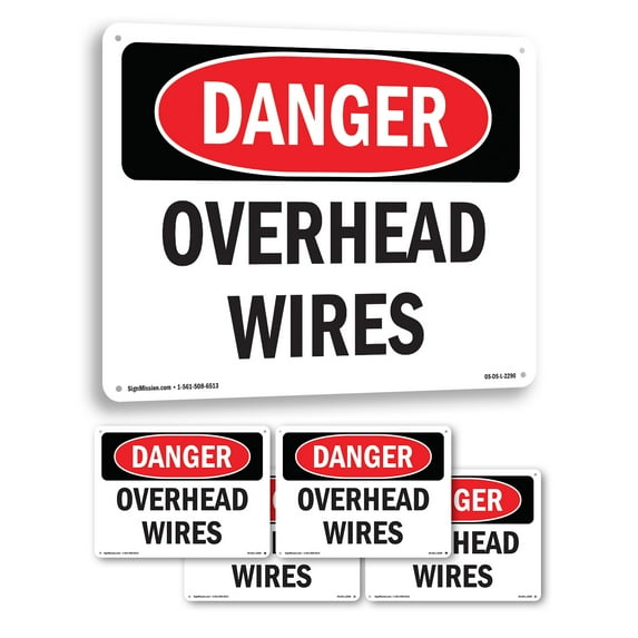Overhead Wires OSHA Danger Rigid Plastic Sign 10 Inch x 7 Inch - 5 Pack