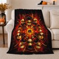 thumbnail image 1 of Overhead drum cymbal mandala black red gold Flannel Blanket for bedroom music room studio living room drummer Home Decor explosive rhythm art Gift for musicians, 1 of 9