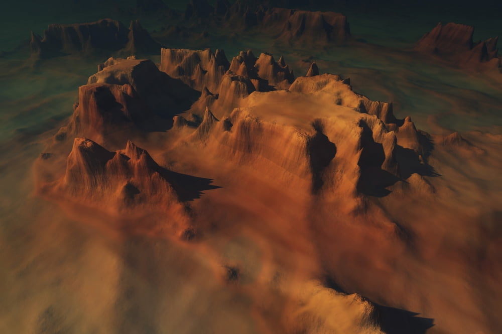 Overhead view of a desert mountain worn down from erosion Canvas Art - Corey FordStocktrek Images (34 x 23)