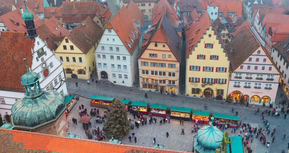 Overhead view of the Christmas Market Rothenburg Bavaria Germany Canvas Art - Panoramic Images (12 x 24)