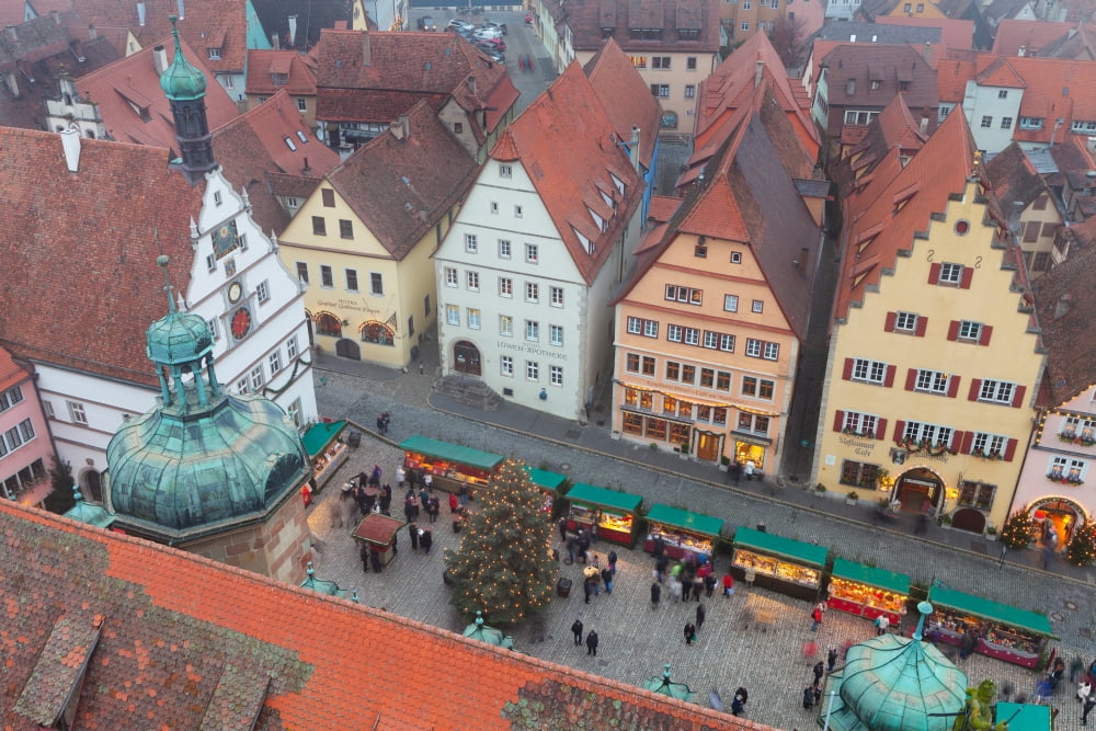 Overhead view of the Christmas Market Rothenburg Bavaria Germany Canvas Art - Panoramic Images (18 x 24)