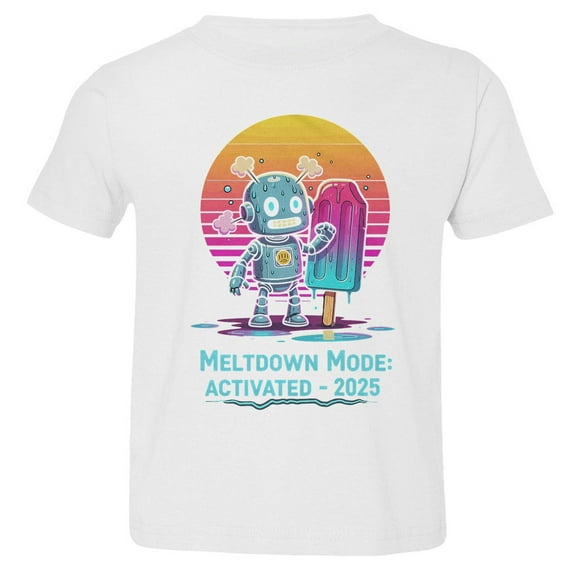 Overheated Robot Humor - Funny 2025 Summer Heatwave Toddler T-Shirt (White, 4T)