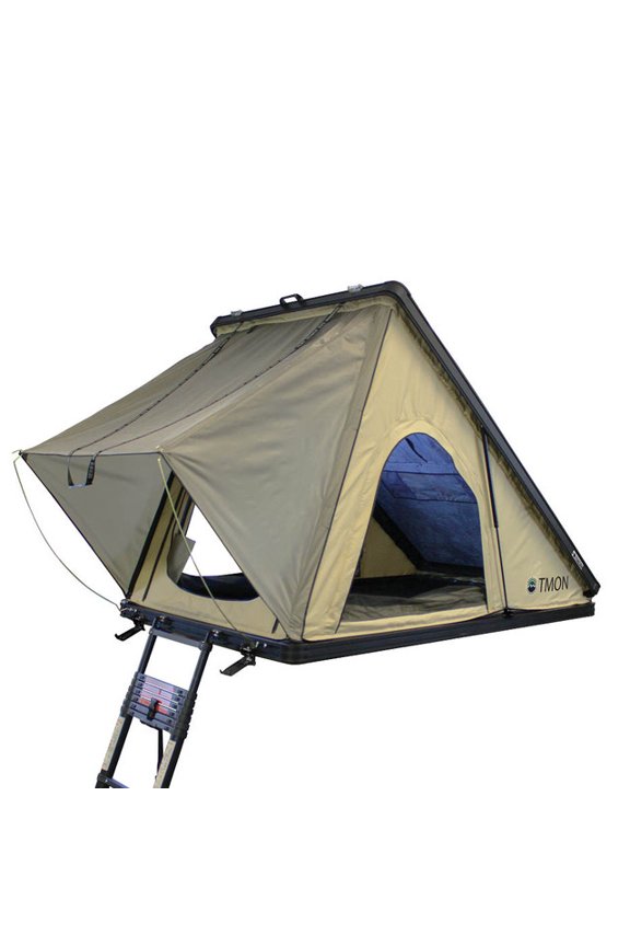 LD TMON - Clamshell Aluminum Roof Top Tent, 2 Person, Tan Body & Green Rainfly