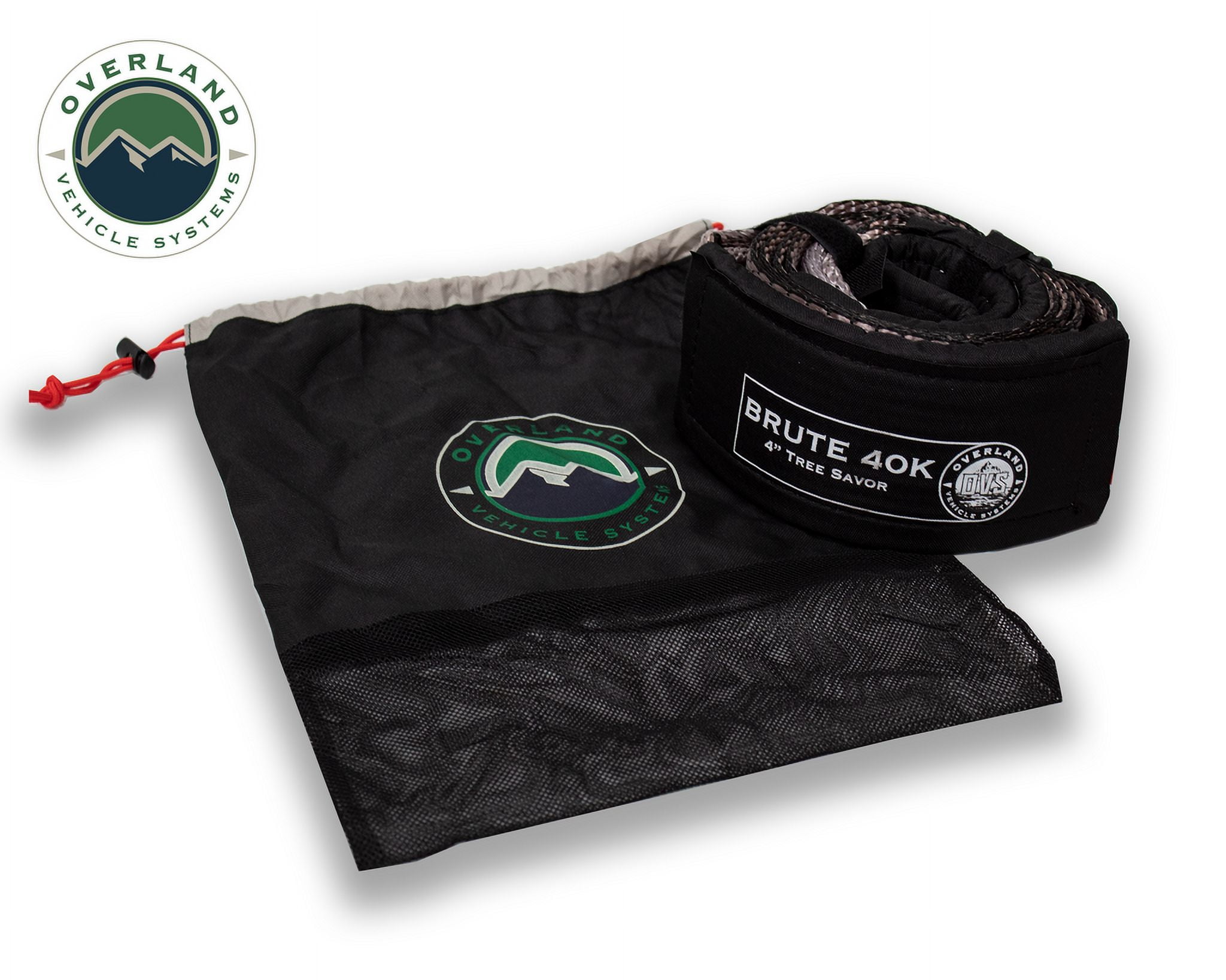 Overland Vehicle Systems 40,000 Lb Tow Strap - 4" X 30' Recovery Strap For Off-Road, Towing (Gray/Black, Includes Storage Bag)