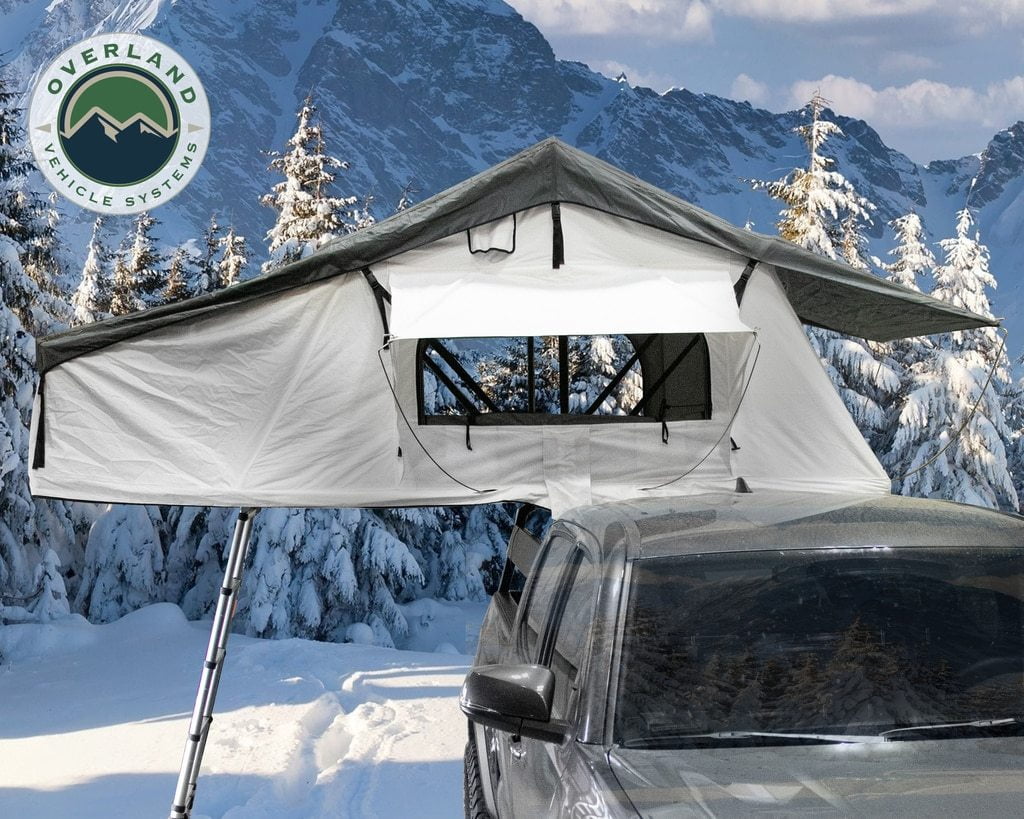 Overland Vehicle Systems Nomadic 3 Extended Roof Top Tent, Arctic White, 122 in x 63 in x 51 in