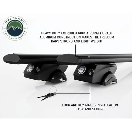 Overland Vehicle Systems OVS-22030170 70 in. Freedom Factory Straight Side Rail Mount Roof Crossbars, Black