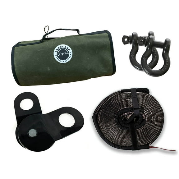 Recovery Wrap Kit Including 20" Tow Strap, Pair of Black D-Rings, Snatch Block and Canvas Bag