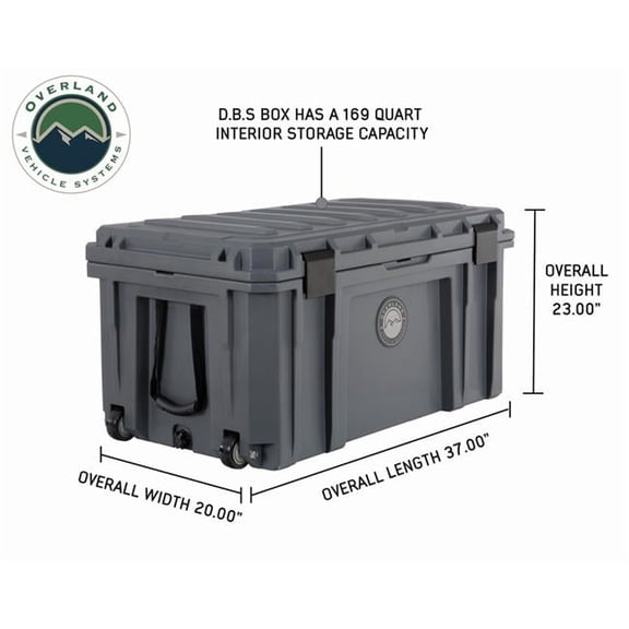 Overland Vehicle Systems & Up Down Air UDA40100031 D.B.S. Dark Gray 169 qt. Dry Box with Wheels Drain & Bottle Opener
