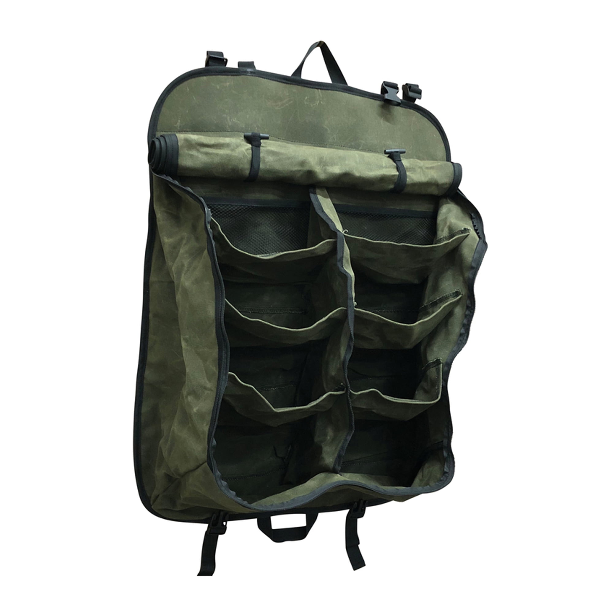 Green Waxed Canvas Camping Gear Storage Bag with 8 Pockets