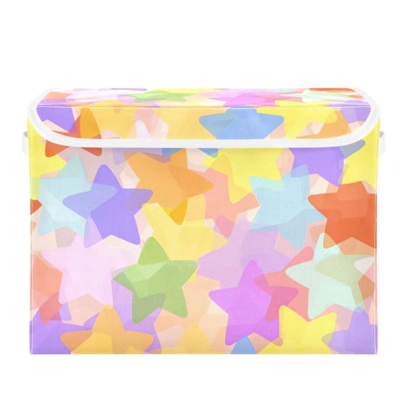 Overlap Cute Stars Foldable Storage Bins with Lids Handles Collapsible Storage Containers Tote Boxes 16.5 x 12.6 x 11.8 inches