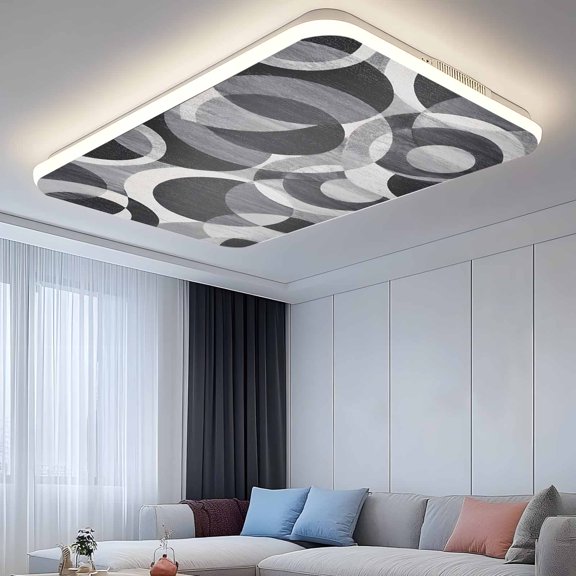 Overlapping Circular Rings 1 Pc Fluorescent Light Cover, Minimalist Abstract Black Gray Texture Covers for Ceiling Lights Light Cloth Filter for Classroom Office Home