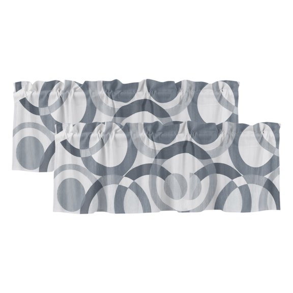 Overlapping Circular Rings 2 Panels Kitchen Valance, Abstract Minimalist Slate Gray Texture Curtains Valances for Small Windows Rod Pocket Window Treatments for Living Room Bedroom 42" W x 12" L