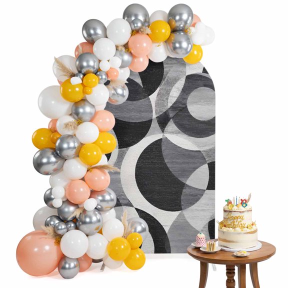 Overlapping Circular Rings Arch Backdrop Cover 4FT Minimalist Abstract Black Gray Texture Spandex Fitted Arch Covers Stretchy Backdrop Decoration for Wedding Birthday Graduation Party