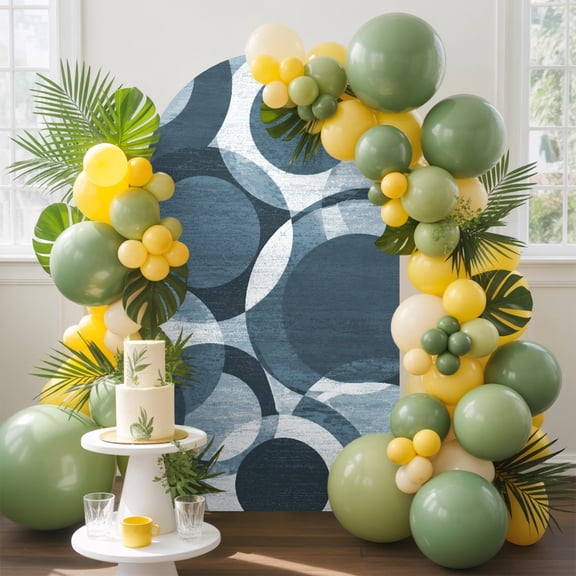 Overlapping Circular Rings Arch Backdrop Cover, 4FT, Minimalist Abstract Denim Blue Texture Spandex Arch Covers Double-Sided Backdrop for Wedding Birthday Party Photo Background Decoration