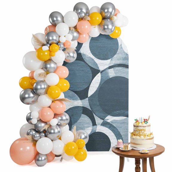 Overlapping Circular Rings Arch Backdrop Cover 4FT Minimalist Abstract Denim Blue Texture Spandex Fitted Arch Covers Stretchy Backdrop Decoration for Wedding Birthday Graduation Party