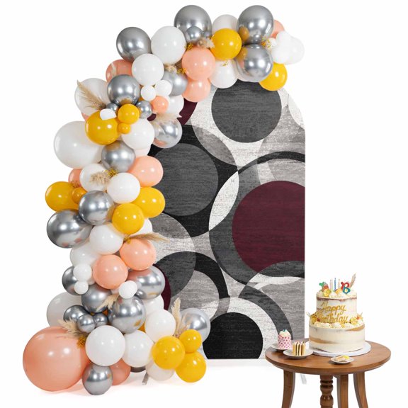 Overlapping Circular Rings Arch Backdrop Cover 4FT Minimalist Abstract Red Black Texture Spandex Fitted Arch Covers Stretchy Backdrop Decoration for Wedding Birthday Graduation Party