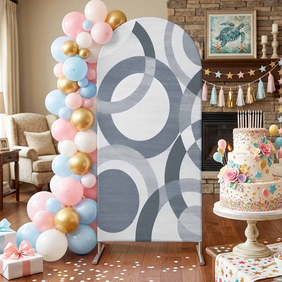 Overlapping Circular Rings Arch Backdrop Covers 4 FT, Abstract Minimalist Slate Gray Texture Stretchy Fitted Arched Stand Covers Party Arch Stand Cover Photo Booth for Wedding Birthday Decor