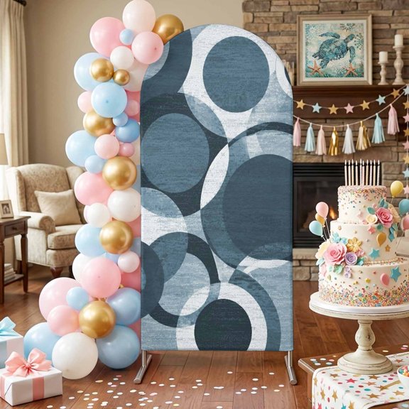 Overlapping Circular Rings Arch Backdrop Covers 4 FT, Minimalist Abstract Denim Blue Texture Stretchy Fitted Arched Stand Covers Party Arch Stand Cover Photo Booth for Wedding Birthday Decor