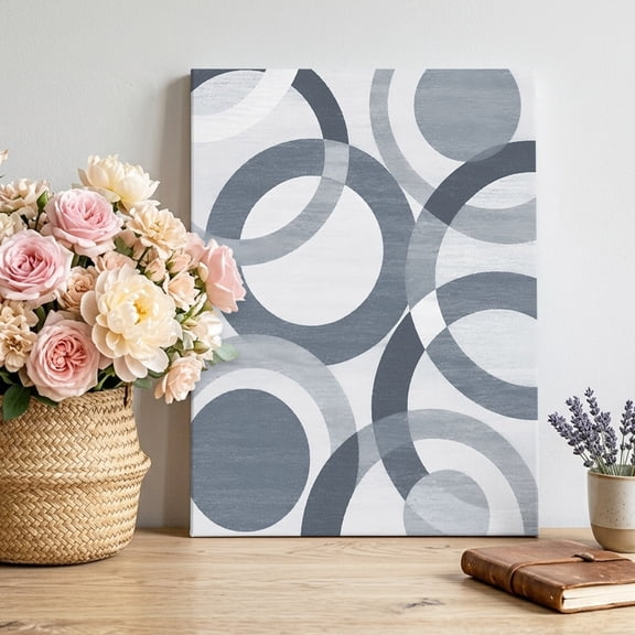 Overlapping Circular Rings Canvas Wall Art for Living Room, Abstract Minimalist Slate Gray Texture Poster Print Painting for Bedroom Office Home Decoration Wall Pictures Prepare To Hang 12"x16"