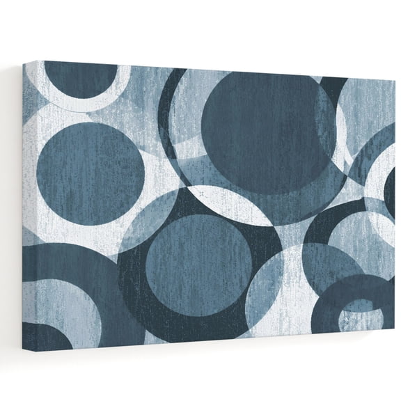 Overlapping Circular Rings Canvas Wall Art, Minimalist Abstract Denim Blue Texture Wall Art Prints Artwork Framed Canvas Ready to Hang Art Pictures for Bathroom, Dressing Table, Entryway 12" x 8"