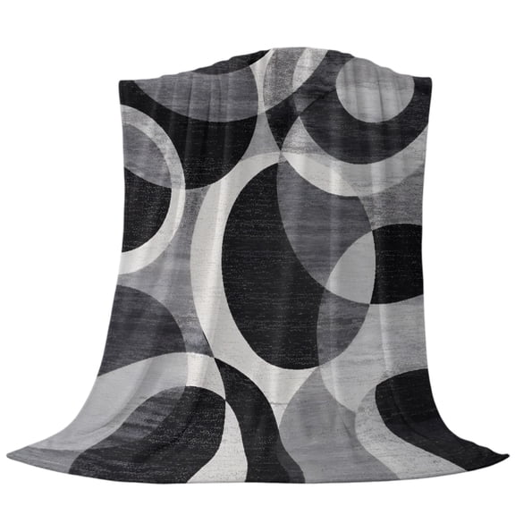 Overlapping Circular Rings Throw Flannel Blanket Minimalist Abstract Black Gray Texture Super Soft Cozy Bed Blanket, Lightweight Plush Fuzzy Bed Throw for Bedroom Sofa Couch Living Room 30x40in