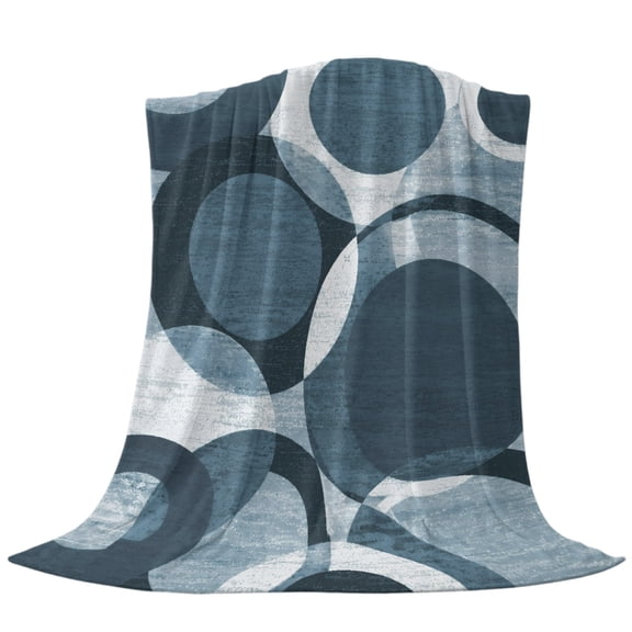 Overlapping Circular Rings Throw Flannel Blanket Minimalist Abstract Denim Blue Texture Super Soft Cozy Bed Blanket, Lightweight Plush Fuzzy Bed Throw for Bedroom Sofa Couch Living Room 50x80in