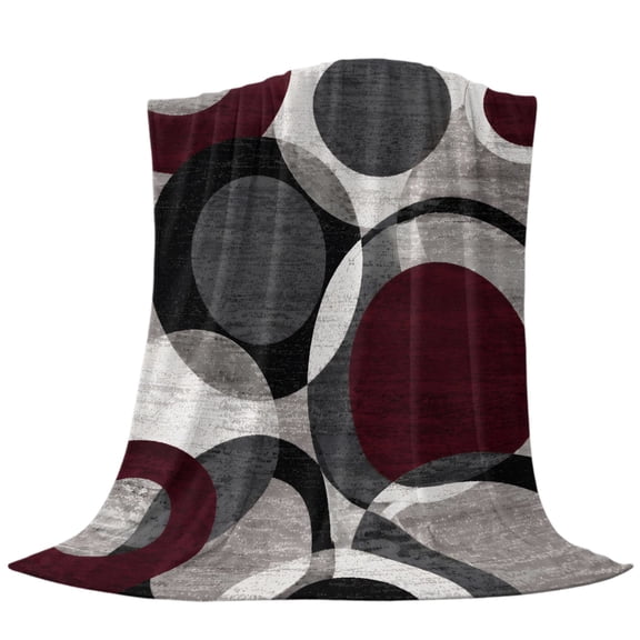 Overlapping Circular Rings Throw Flannel Blanket Minimalist Abstract Red Black Texture Super Soft Cozy Bed Blanket, Lightweight Plush Fuzzy Bed Throw for Bedroom Sofa Couch Living Room 30x40in